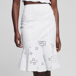 Mira Eyelet Denim Skirt - White