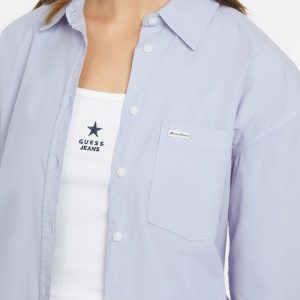 Oversized Long-Sleeve Pocket Shirt - Blue
