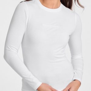 Slim Embroidered Long-Sleeve Tee - White