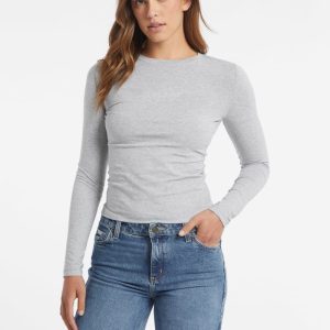 Slim Embroidered Long-Sleeve Tee - Gray