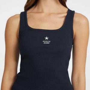 Slim Embroidered Star Tank - Blue