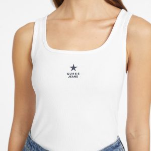 Slim Embroidered Star Tank - White
