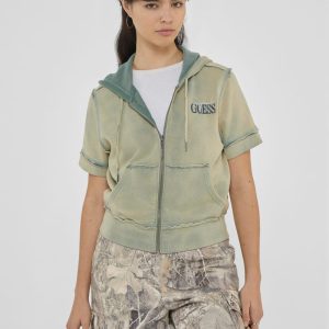 GUESS Originals Short-Sleeve Washed Hoodie - Grey