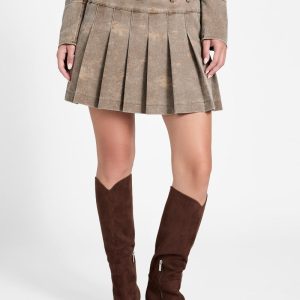 Estell Pleated Mini Skirt - Beige