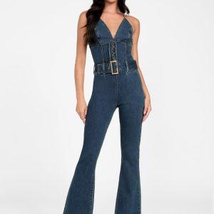 Eco Rebel Halter Denim Jumpsuit - Blue