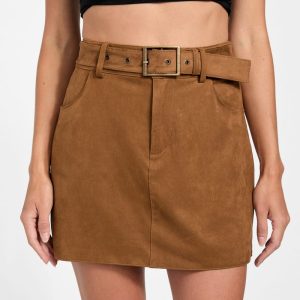 Erin Faux-Suede Mini Skirt - Brown