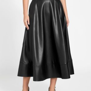 Delores Faux-leather Circle Skirt - Black