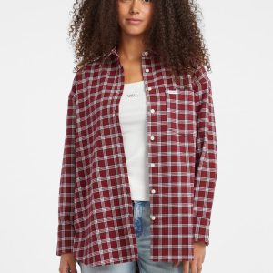 Oversized Plaid Pocket Shirt - Red