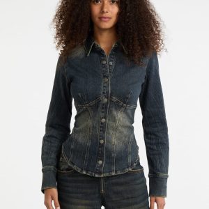 GUESS Originals Denim Corset Top - Blue