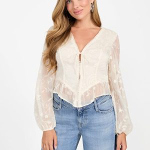 Seiah Tie-Front Top - Off-white