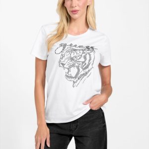 Eco Rhinestone Tiger Easy Tee - White