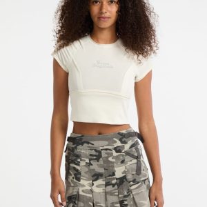 GUESS Originals Eco Raw Edge Rhinestone Tee - White