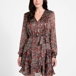 Eco Clara Chiffon Dress - Brown