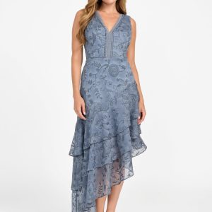 Loren Embossed Tiered Dress - Blue