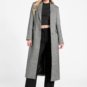 Stefania Sequin Herringbone Coat - Grey