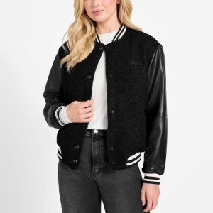 Eco Danielle Boucle Varsity Jacket - Black