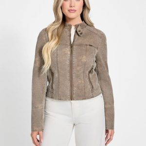 Estell Faux-Suede Moto Jacket - Beige
