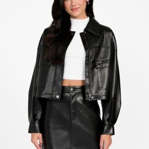 Flaminia Cropped Faux-Leather Jacket - Black