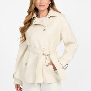 Marika Faux-Leather Short Trench Coat - Off-white