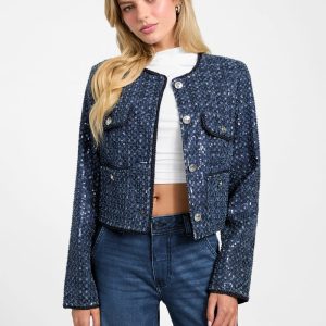 Elisa Sequin Denim Jacket - Blue