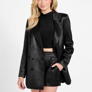 Jemma Pinstriped Tuxedo Blazer - Black