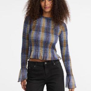 GUESS Originals Eco Smocked Mesh Printed Tee - Blue