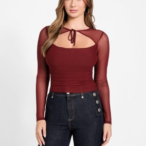 Eco Lauryn Tied Mesh Top - Red