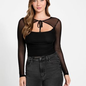 Eco Lauryn Tied Mesh Top - Black