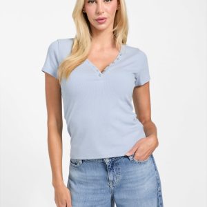 Eco Kyla Ribbed Henley - Blue