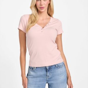 Eco Kyla Ribbed Henley - Pink