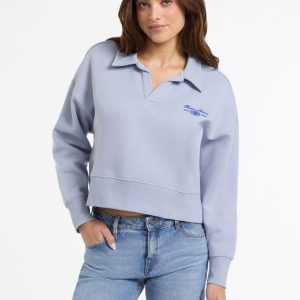 Notched Crop Sweater - Blue