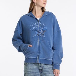 GUESS Originals Star Rhinestone Hoodie - Blue