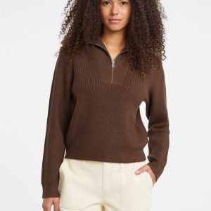 Half-Zip Ribbed Sweater - Brown