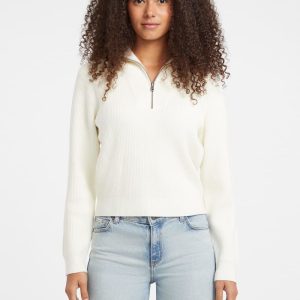 Half-Zip Ribbed Sweater - White