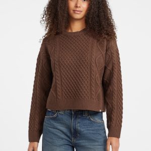Crewneck Wool-Blend Cable-Knit Sweater - Brown