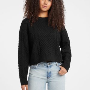 Crewneck Wool-Blend Cable-Knit Sweater - Black