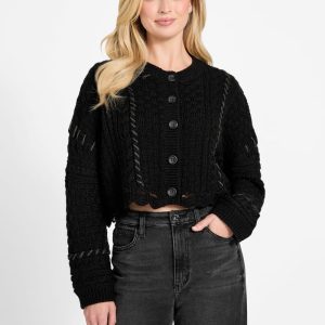 Kaori Wool-Blend Stitched Cardigan - Black