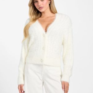 Kinako Fuzzy Cable-Knit Cardigan - Off-white