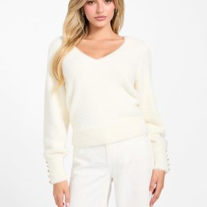 Niko Fuzzy V-Neck Sweater - Off-white