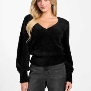 Niko Fuzzy V-Neck Sweater - Black