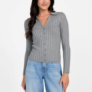 Eco Ribbed Miranda Sweater Top - Grey