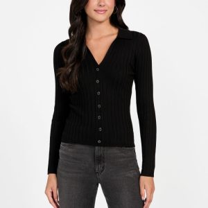 Eco Ribbed Miranda Sweater Top - Black