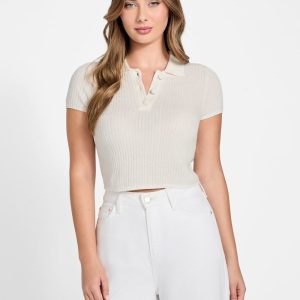 Mona Chenille Crop Polo - Off-white