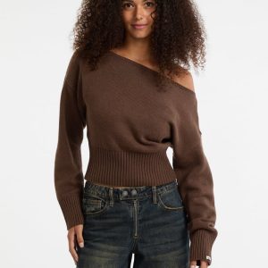 GUESS Originals Eco Off-Shoulder Sweater - Brown