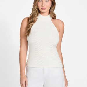 Eco Serina Chevron Sweater Top - White