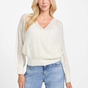Izabella Wool-Blend Surplice Sweater - White