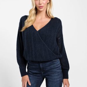 Izabella Wool-Blend Surplice Sweater - Blue