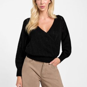 Izabella Wool-Blend Surplice Sweater - Black