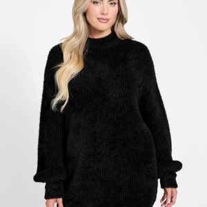 Torri Faux-Fur Tunic Sweater - Black