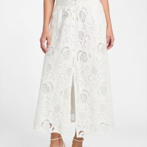 Eco Domitille Long Embroidered Skirt - White